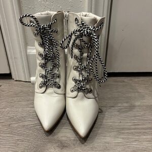 Steve Madden Lace Up White High Heel Boot.